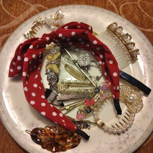 Vtg to Mod 17 Pc Lot Hair Combs Clips Headband Barrette 2 French France
